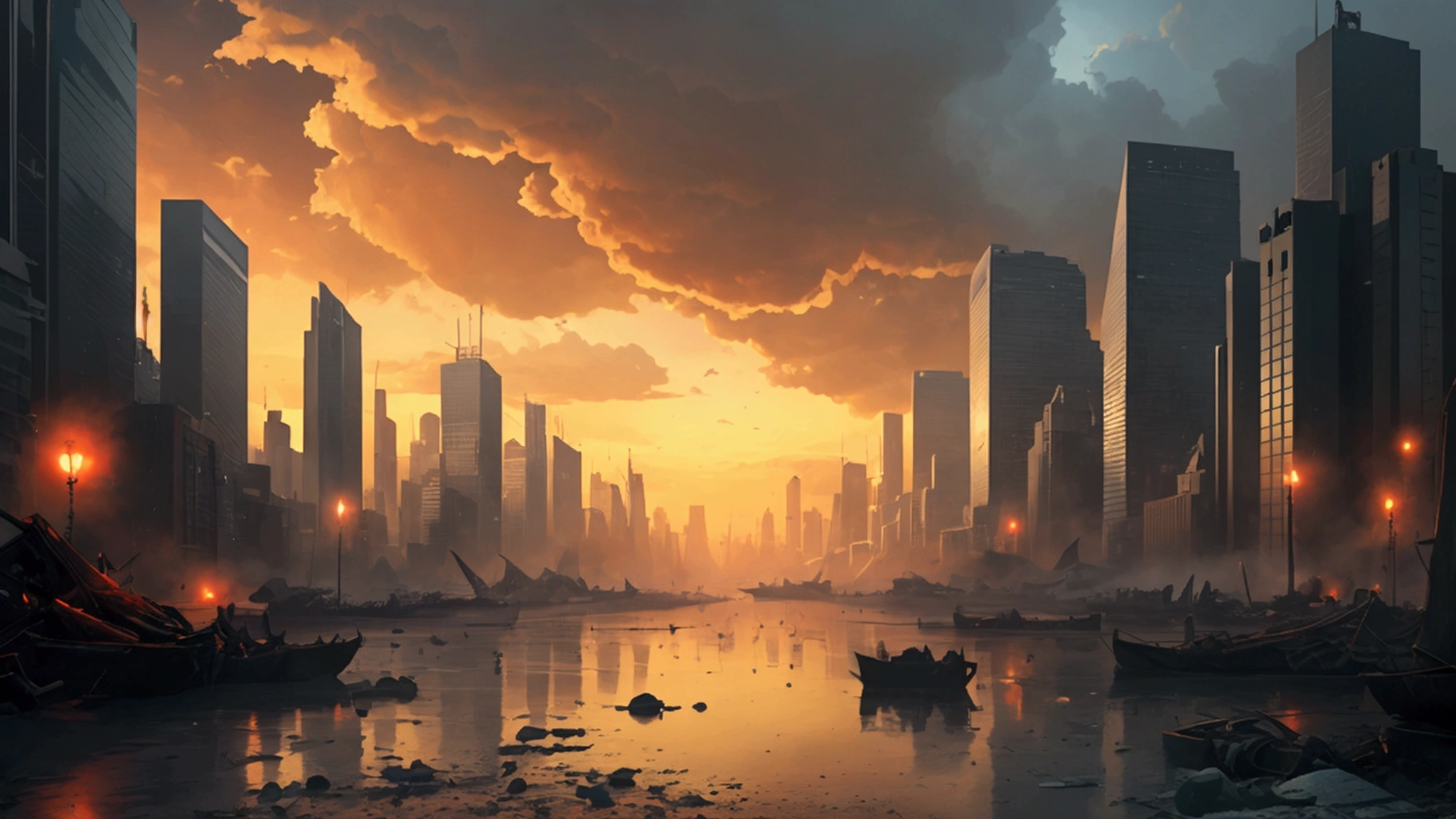 "Description: Illustrate the concept of pestilences and pandemics as part of the biblical signs of the end times. Show a contemporary setting affected by a widespread disease outbreak.

Details: Use a color palette with clinical and urgent tones, such as cool blues, grays, and stark whites, contrasted with alarming reds or oranges.