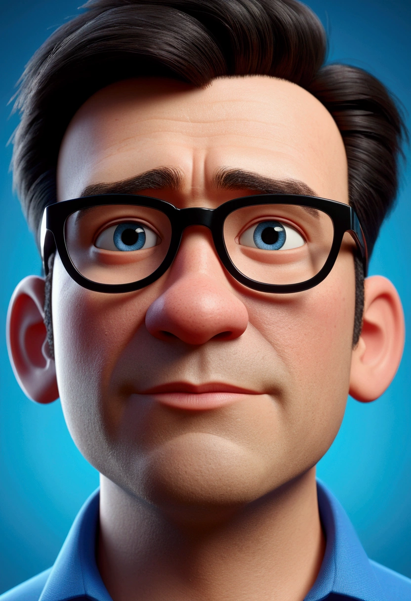 Cartoon character of a man in black glasses and blue shirt, animation character, stylized character, animation style rendering, 3d stylized, Arnold Maya rendering, Stylized 3D rendering, toon render screenshot, 3d character, 3d character, Stylized 3D rendering, 3D character rendering, cartoon character, Personagem de close up, character posing, (Pixar-style) (master part:1.2) (bokeh) (best qualityer) (skin detailed) (detailed texture) (8k) (Argilla) (cinematic lighting) (sharp focus