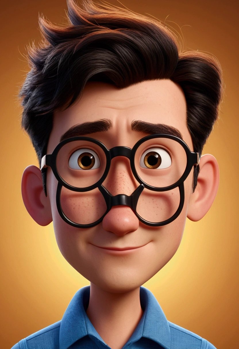 Cartoon character of a man in black glasses and blue shirt, animation character, stylized character, animation style rendering, 3d stylized, Arnold Maya rendering, Stylized 3D rendering, toon render screenshot, 3d character, 3d character, Stylized 3D rendering, 3D character rendering, cartoon character, Personagem de close up, character posing, (Pixar-style) (master part:1.2) (bokeh) (best qualityer) (skin detailed) (detailed texture) (8k) (Argilla) (cinematic lighting) (sharp focus