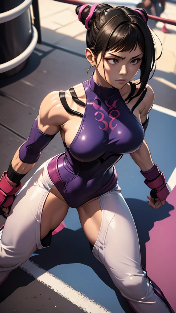 neckleace,yuri, Street Fighter, in the fighting ring, highy detailed, deep image, realistic full body photo