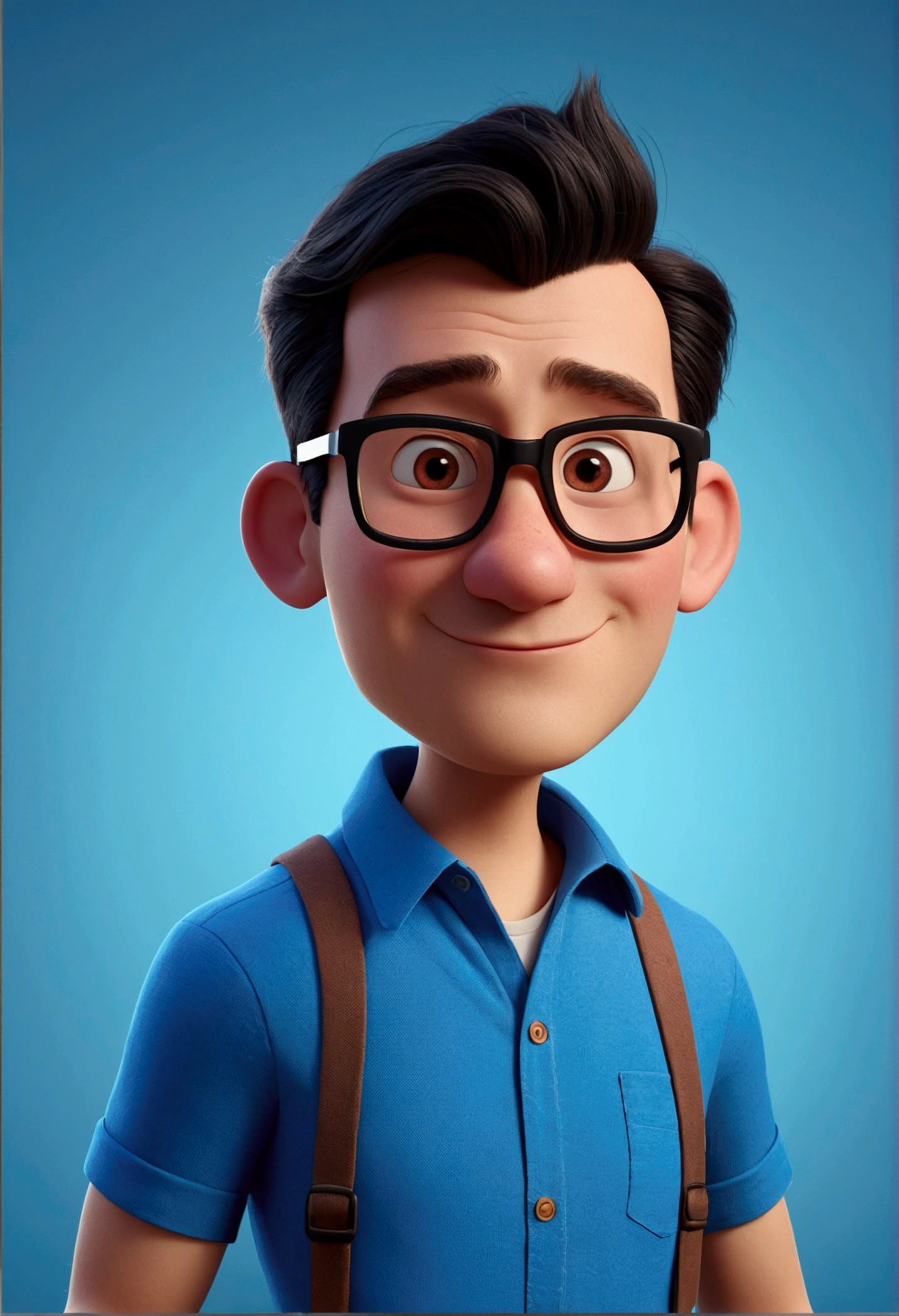 Cartoon character of a man in black glasses and blue shirt, animation character, stylized character, animation style rendering, 3d stylized, Arnold Maya rendering, Stylized 3D rendering, toon render screenshot, 3d character, 3d character, Stylized 3D rendering, 3D character rendering, cartoon character, Personagem de close up, character posing, (Pixar-style) (master part:1.2) (bokeh) (best qualityer) (skin detailed) (detailed texture) (8k) (Argilla) (cinematic lighting) (sharp focus without glasses and with a beard 