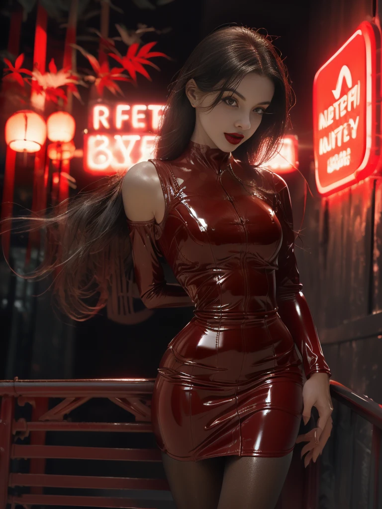 araffe in a red latex outfit walking down a street, a portrait by Eve Ryder, reddit, fantastic realism, latex dress, latex outfits, succubus in tight short dress, latex shiny, red hot, very sexy devil outfit, latex, wearing latex, sexy red dress, metallic red, rubber and latex, all red, sexy dress, latex domme