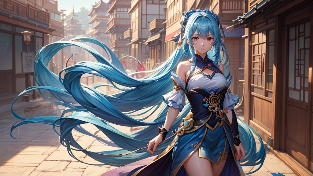 a picture of a girl with long hair and a blue dress, zhongli from genshin impact, guweiz, inspired by Cao Zhibai, keqing from genshin impact, cushart krenz key art feminine, zmonzheng, artwork in the style of guweiz, nezha, cushart kenz