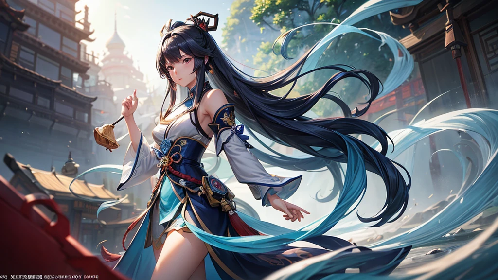 a picture of a girl with long hair and a blue dress, zhongli from genshin impact, guweiz, inspired by Cao Zhibai, keqing from genshin impact, cushart krenz key art feminine, zmonzheng, artwork in the style of guweiz, nezha, cushart kenz