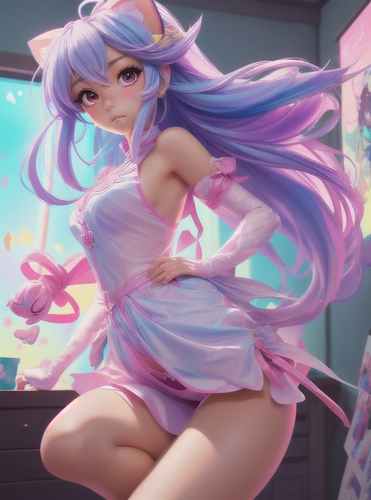 Not more than one person, a beautiful anime girl In see-through Undergarments, Colorful hair, Rossdraws pastel vibrant, Rossdraws cartoon vivid, anime style 4K, beautiful anime portrait, art garm colorful! ,! Dream art garm, anime style digital art, anime art wallpaper 4k, anime art wallpaper 4k, digital anime art, very fine art garm, blush, look of shame, teary eyes, garter belt, crouching, big breasted, alone, upturned eyes, one person, , in Japanese room, Shoulders bare, Bending forward, Bare chest, Legs open, thin, back view, wide hips,