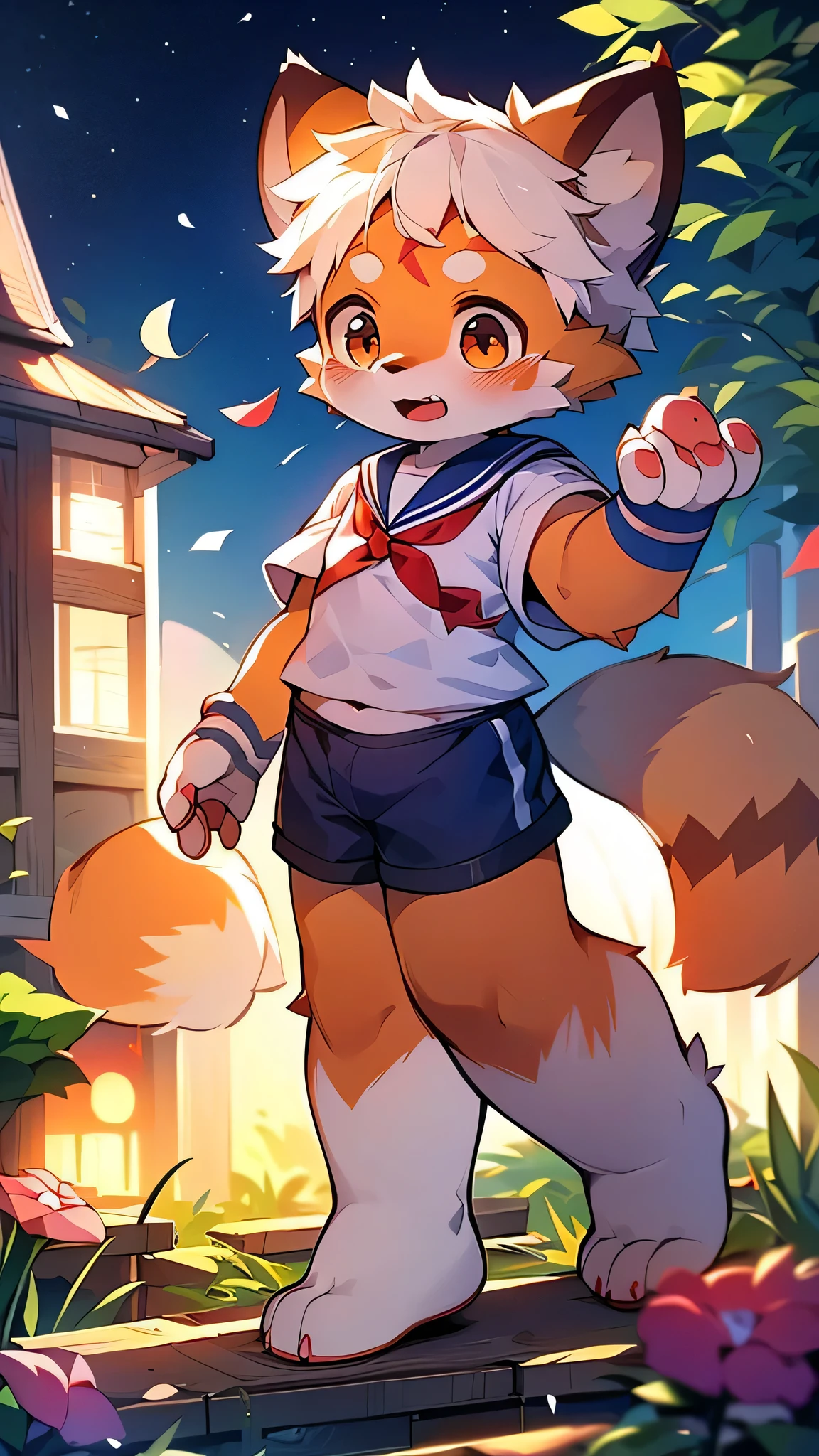 Red Panda Girl,Characteristics of Sailor Suits,super high quality,Very detailed,High resolution,Cute art style in anime,(Cheerful teenager,13 years old:1.3),alone,single,Covered in blood,cry,the last time,sorry,night