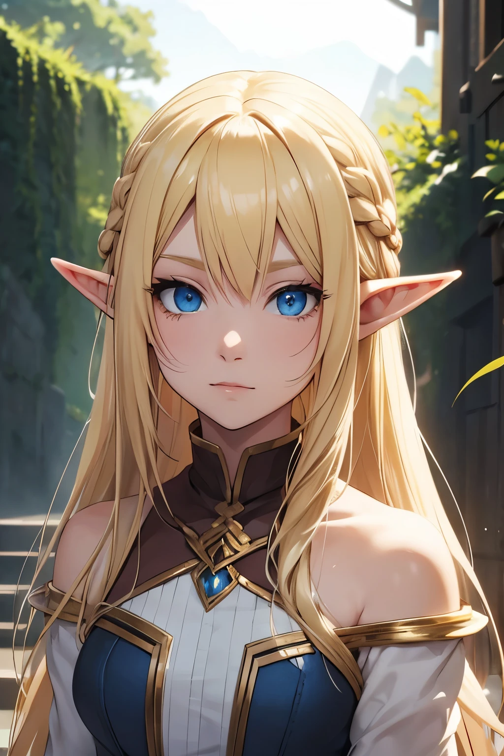 Blonde half-elf girl with blonde hair and blue eyes