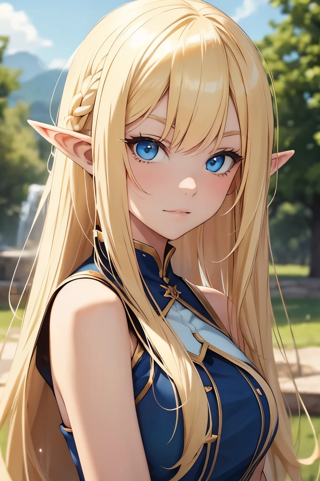 Blonde half-elf girl with blonde hair and blue eyes
