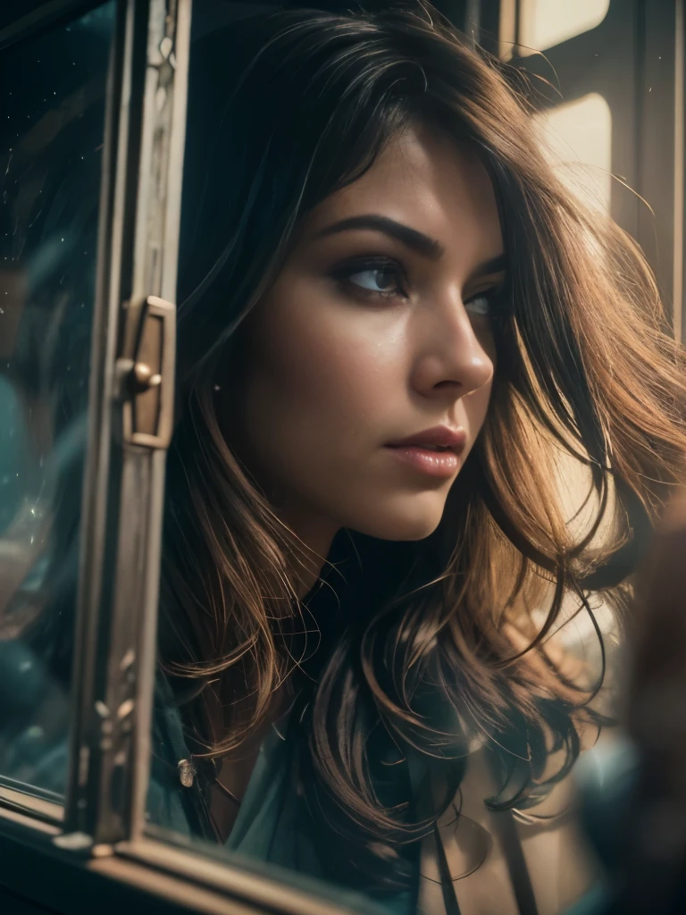 An ultra hot gorgeous European woman.age 23. Looks through a dirty old window. a Busty Vintage by Ed Mell and Russ Mills, (luminar , vivacious , masterful:1.4), poster art, bold lines, hyper detailed, expressive, award winning, (scenery:1.4), (intricate details, masterpiece, best quality:1.4),
ring light , looking at viewer, dynamic pose, wide angle view,
atmospheric haze, Film grain, cinematic film still, highly detailed, high budget, cinemascope, moody, epic, OverallDetail, gorgeous, 2000s vintage RAW photo, photorealistic, candid camera, color graded cinematic, eye catchlights, atmospheric lighting, skin pores, imperfections, natural, shallow dof,