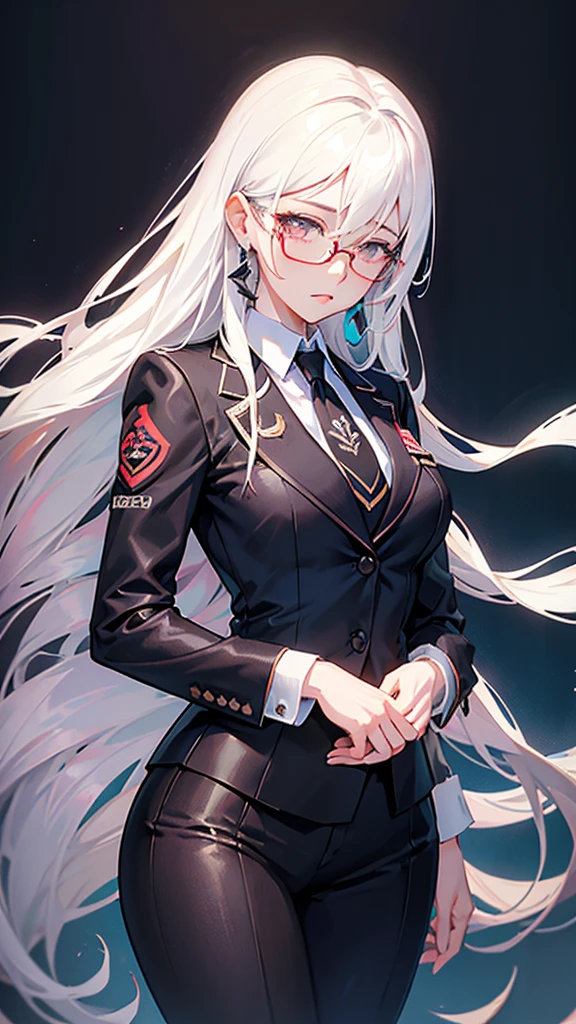 anime - style image of a woman in a suit and tie with glasses, with glasses, anime moe artstyle, from girls frontline, fine details. girls frontline, wearing a suit and glasses, detailed anime character art, girls frontline style, clean detailed anime art, beautiful anime portrait, !!wearing glasses!!, high quality portrait, smooth anime cg art, white haired