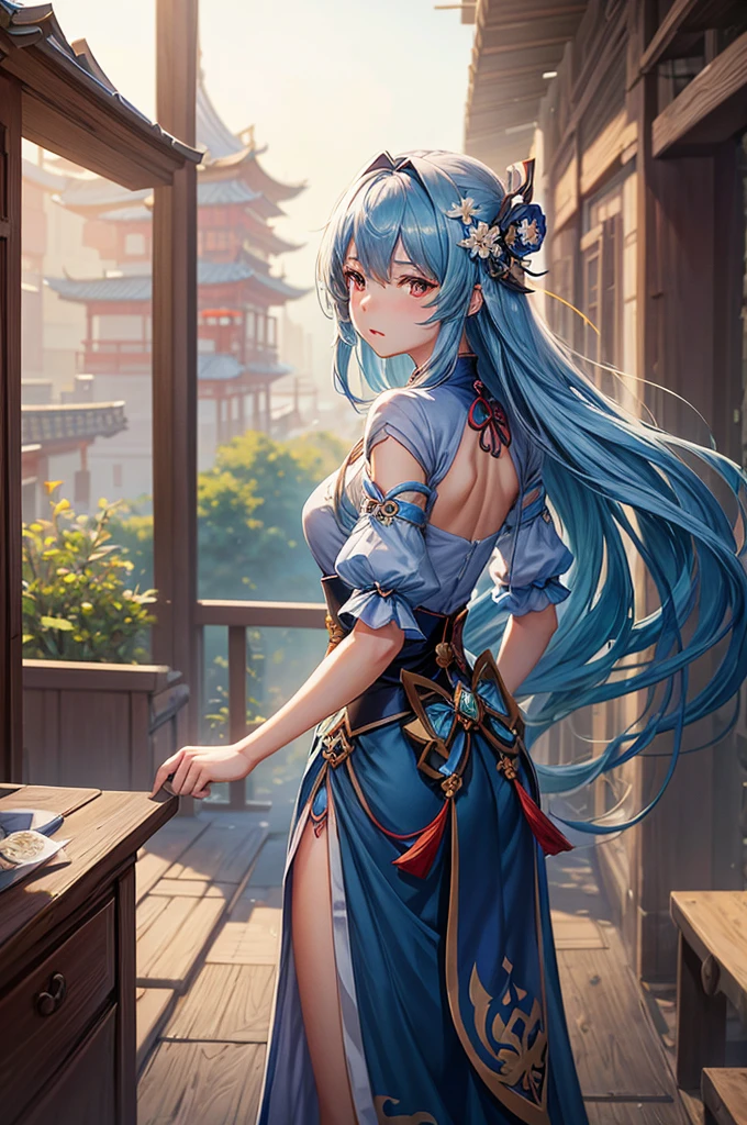 a picture of a girl with long hair and a blue dress, zhongli from genshin impact, guweiz, inspired by Cao Zhibai, keqing from genshin impact, cushart krenz key art feminine, zmonzheng, artwork in the style of guweiz, nezha, cushart kenz