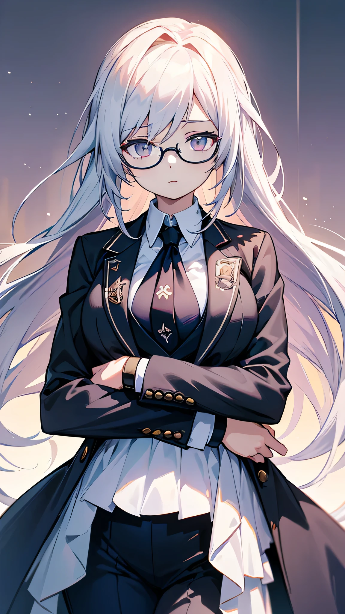 anime - style image of a woman in a suit and tie with glasses, with glasses, anime moe artstyle, from girls frontline, fine details. girls frontline, wearing a suit and glasses, detailed anime character art, girls frontline style, clean detailed anime art, beautiful anime portrait, !!wearing glasses!!, high quality portrait, smooth anime cg art, white haired