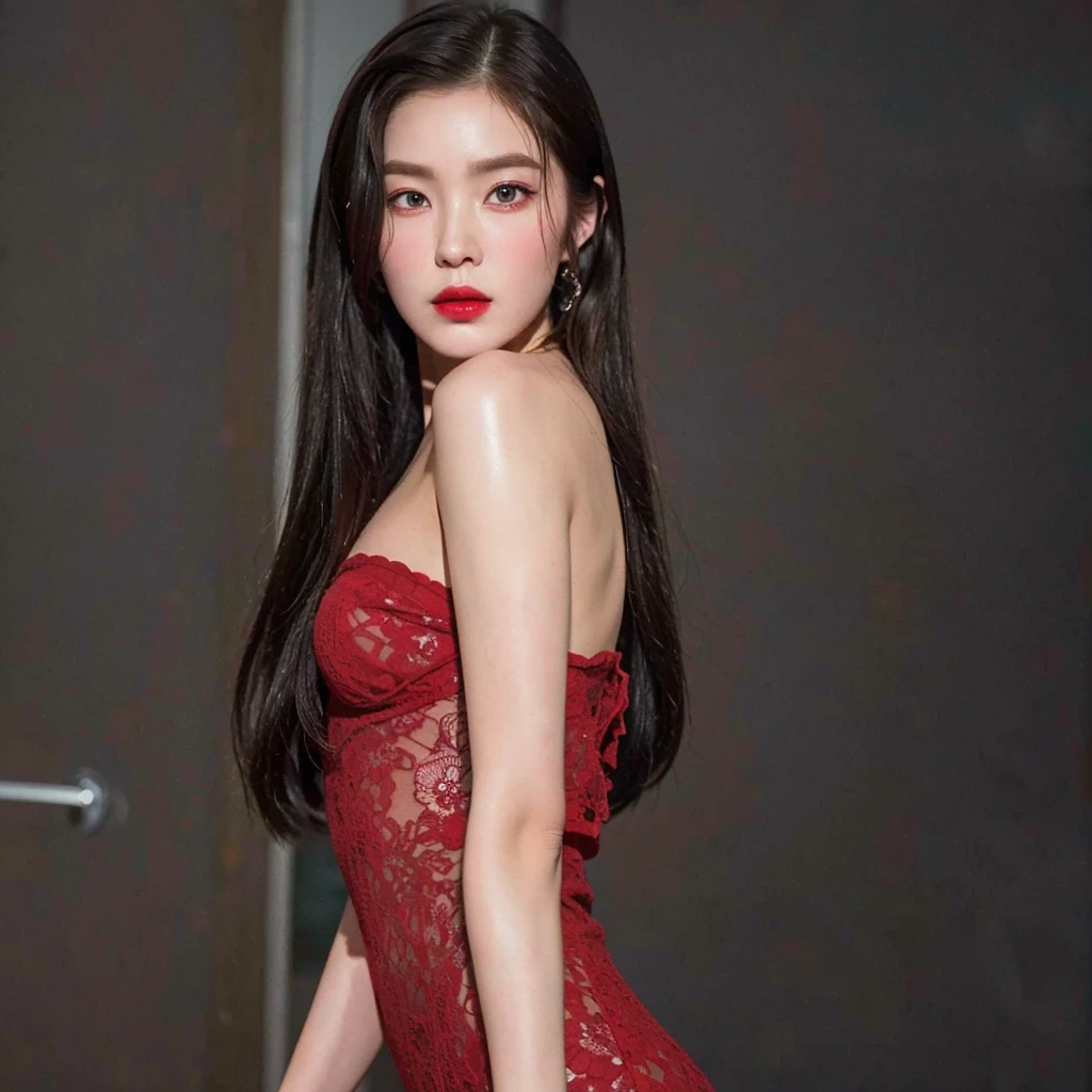 Irene, (best quality, Ultra-detailed), (realistic:1.37), beautiful and detailed face, ultra-realistic texture, delicate face, delicate body, red lipstick, long-lasting colors. high definition, 8K.