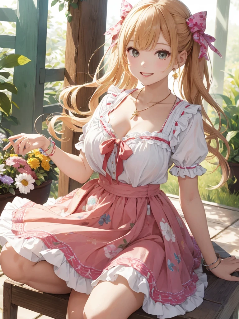 Highest quality、High resolution、Detailed Background、I&#39;Visit an amusement or theme park.、(Three beautiful 10 year old girls:1.5)、(Huge breasts:1.3)、Black hair, braids, twin tails、
Peter Pan Color Blouse、ガーリーな雰囲気が漂うPeter Pan Color Blouseはカジュアルなボトムスと合わせても可愛く着こなせます、If you want to create a feminine atmosphere, Flared skirts are recommended..、Show off your cuteness by choosing a patterned or embroidered skirt、
Depending on the season, Open-toed sandals and flat shoes are also fashionable..、
Choose pieces with bright colors and bow or ruffle details..、
Add cute hair accessories such as hair bands or ribbon hair clips to make the whole look even cuter.、
Add a simple necklace or bracelet to complete your look...、It is a good idea to choose unique accessories such as pastel colors or ones with charms.、
Accentuate your breasts、Accentuate your cleavage、Laugh playfully、smile、sexual expression、cute
