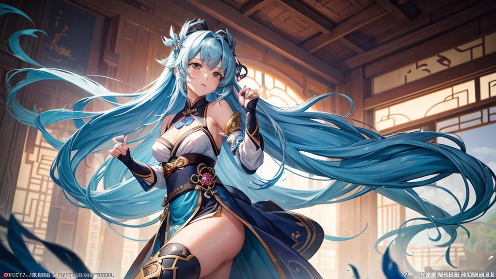a picture of a girl with long hair and a blue dress, zhongli from genshin impact, guweiz, inspired by Cao Zhibai, keqing from genshin impact, cushart krenz key art feminine, zmonzheng, artwork in the style of guweiz, nezha, cushart kenz