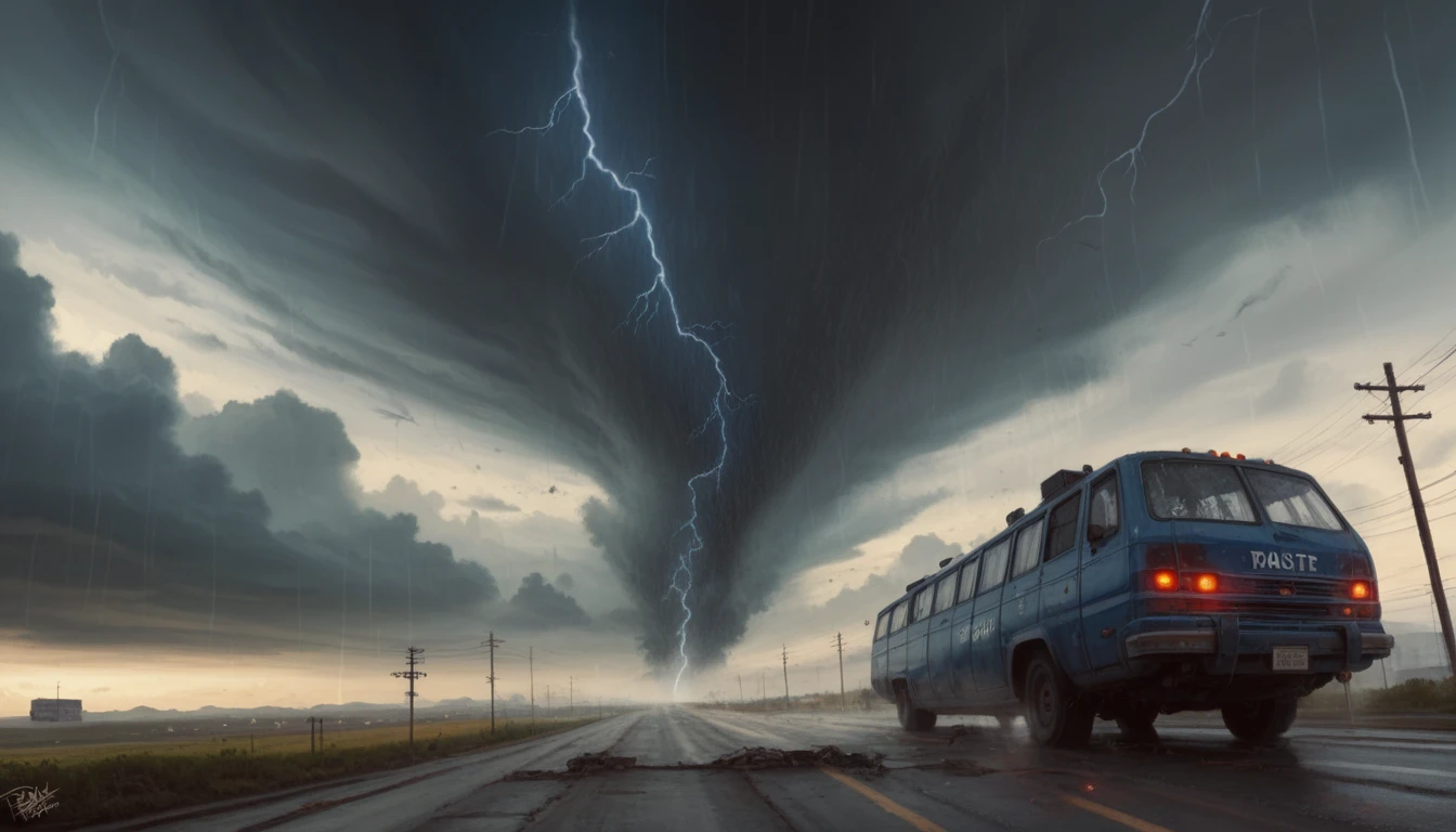 Masterpiece Portrait, Extreme details, Very detailed, 8K octane, HDR, Super detailed, best quality, best quality, Realistic lighting, Ultra Detailed,High Rendering,(storm),radioelement,光影Special Effects,huge tornado,(gravitational,Pull inward)Clouds,((Special Effects))Huge natural disaster,disaster,(+Shatter+),Apocalypse,The sky fades from sky blue to black,Best shooting angle,