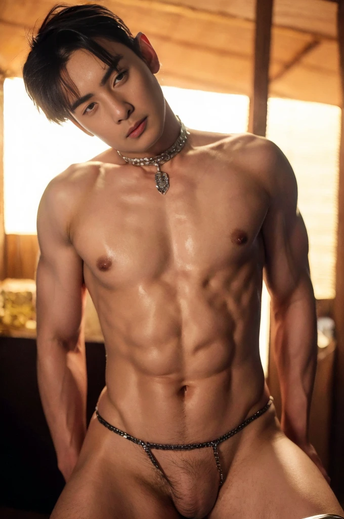 (masutepiece,High resolution,ultra - detailed:1.0),1(man,Robot man),Perfect male body,Look at the camera,Delicate eyes and delicate face,extremely details CG,Unity 8k wallpaper,intricate-detail,solo person,Detailed face, (chest harness, garter straps, Harness strap, neck strap , micro string thongs), Best Quality, hands visible,  Gloves, short hair:1.5 , full length shot(fls) , big thighs , insane details, hyper details   ,16k resolution , ultra-high clarity , hyperrealism, uhd,(K-pop idol shooting porn magazine cover photo),   thick thighs, male , ((unrealistic wide hips , unrealistic wide pelvis )), ((only man ,  only male))   , ((ultra realism , ultra photorealism)) , (sexy , eroticism , nsfw) , mature man , pectoral , ((superstar)) , kinky , snake eyes , This photorealistic portrait combines the style of National Geographic., Capture every detail of his textured skin in 8k resolution. Leica digital SLR camera. His features were clearly visible., From the deep-set eyes to the chiselled jawline., Make this image a true masterpiece..Lift. (8K UHD、RAW Photography、Photorealistic Portrait Leica Digital SLR、Lifelike images)
