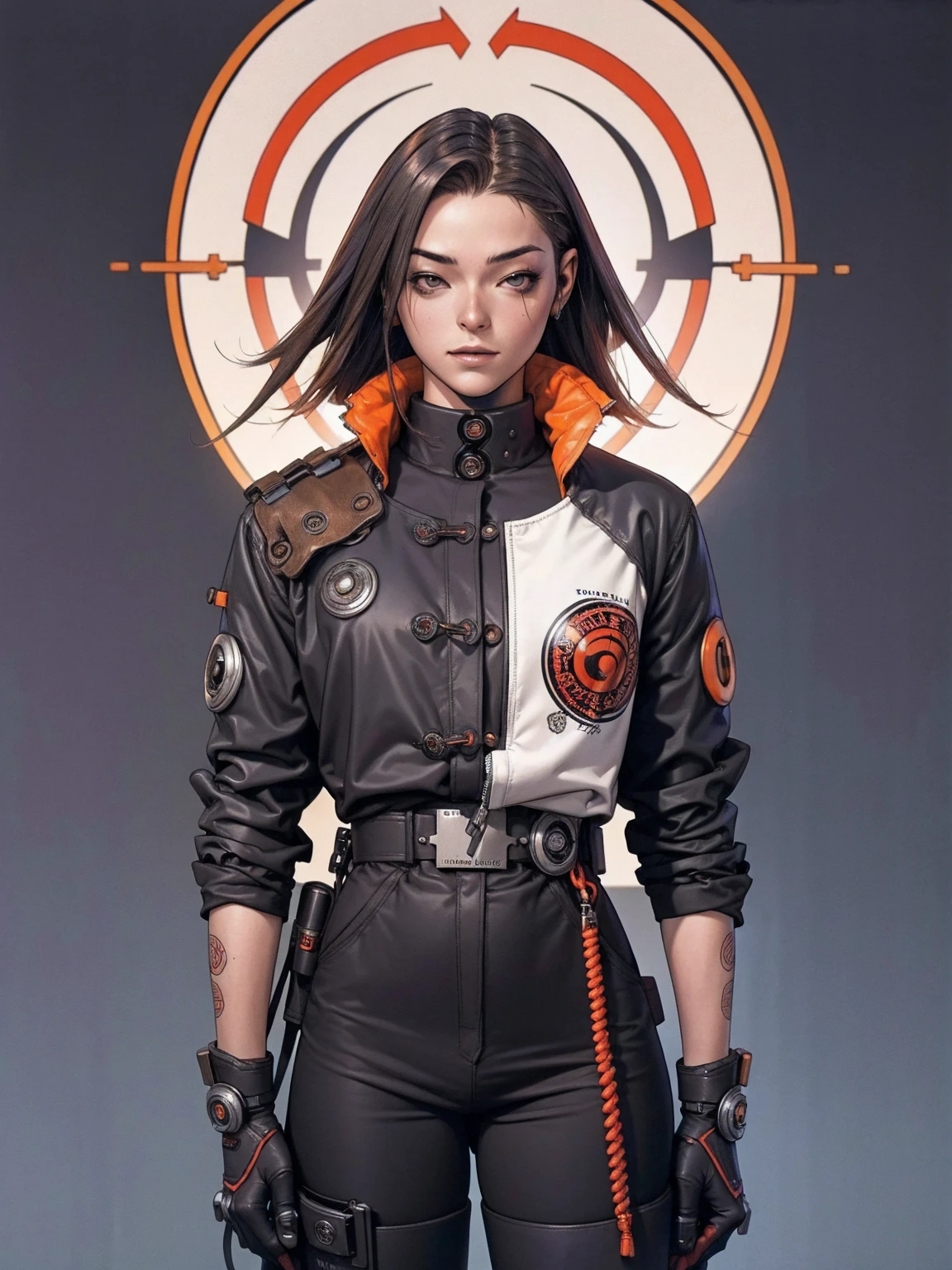 (((best qualityer))), (((manga strokes))), An alone young boy in cyberpunk style with a black and red futuristic urban outfit, devilish smile, pose de atitude, vampire-like nocturnal creature, cabelo espetado manga style, 独奏, overcoat with large collar, chains and zippers spread across clothes, contrasting colours, pose de atitude, hair with a modern and futuristic cut, urban game poster art, dramatic camera angles, graffiti art elements in the background, design mixing contemporary and retro by Shepard Fairey, (((cowboy shot))), (((best qualityer: 1.4))), (Unbeatable masterpiece), (hiper HD),(CG 8k hyper-realistic), Kizi, (((standing alone))), pirralha violent, (((14歳))), sexly, pose de atitude, work of art, post-apocalypse, (((manga style))), bounty hunter, violent, Manic, the way you want, slenderbody, thin but strong, perfectbody, roupa moderna, advanced technology, neon, sleeves with vertical striped pattern, neutral background, (( cowboy shot )). intricate visual