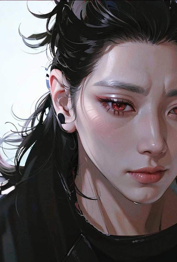 ((4K works))、masterpiece、(top-quality)、((high-level image quality))、((One Beautiful Fallen Angel Man))、((King of Fallen Angels))、Slim body、((Vampire Black Y-Shirt Fashion))、(Detailed beautiful eyes)、((Fantastic English corridor))、Corridors in an evil English castle、((Face similar to Chaewon in Ruseraphim))、((Fallen Angel Longhair))、(((bright silver hair)))、((Smaller face))、((Neutral face))、((Evil face))、((Red Eyes))、((Korean Male))、((50 years old))、((wild boy))、((Evil look))、((angry expressions))、((Show your teeth and smile))、((Korean makeup with black eyeshadow))、((elongated and sharp eyes))、((Shot alone))、((Fallen angels))、Photos of fallen angels、Villain、Dark Proof、((Shot from diagonally in front))、((He is walking in front of the viewer))