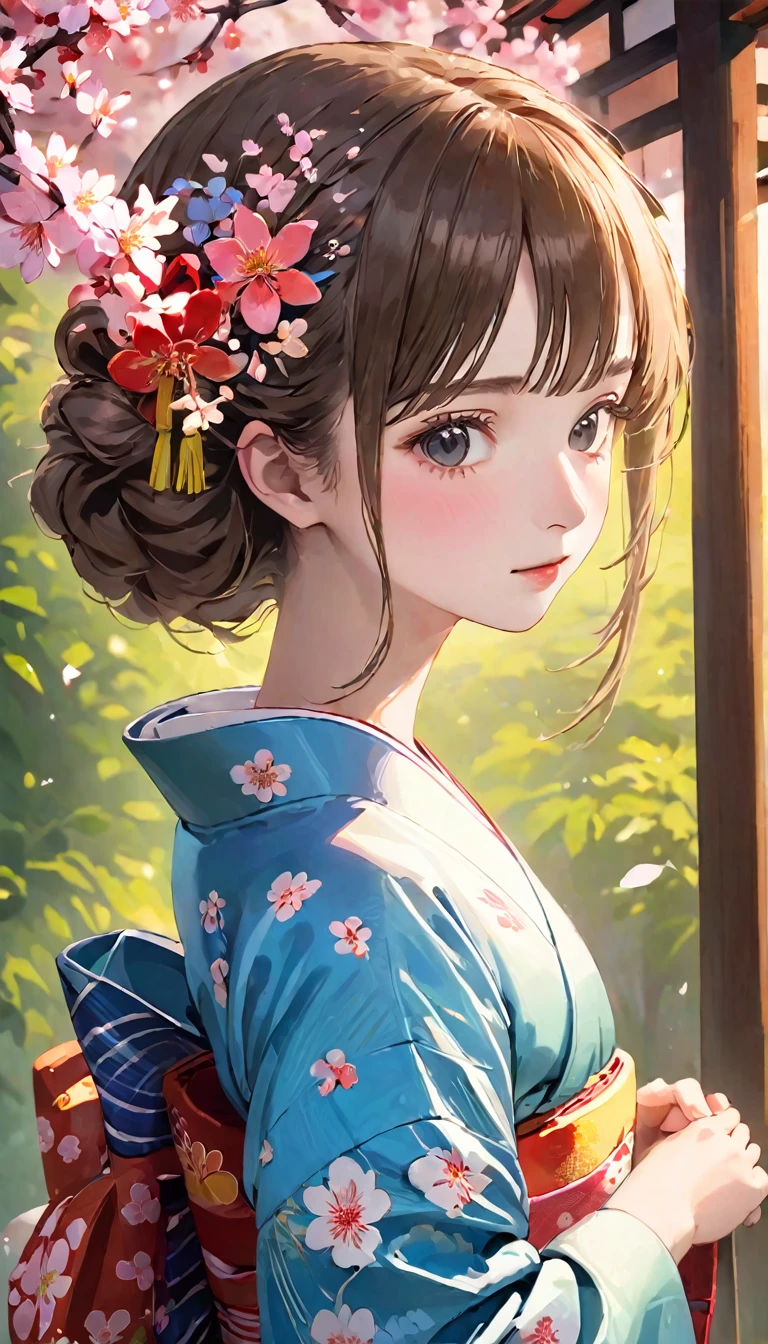 RAW Photos、Realistic、Highest quality、masterpiece、Girl In kimono costume with flowers in her hair, Cute waifu in a nice dress, 美しいPortrait of a Girl, Young girl, In kimono, In kimono, pretty girl, Beautiful girls, pretty girl portraits, palace ,Girl In kimono, pretty girl, Gweiz-style artwork, Portrait of a Girl