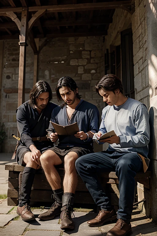 3 swordsmen reading a letter sitting