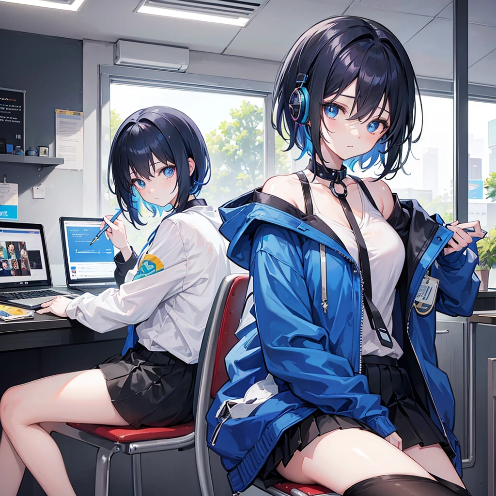 kawaii, aqua_hair, rating:safe, Konmutsuki_gacha_series1, punk_rosette, sitting
