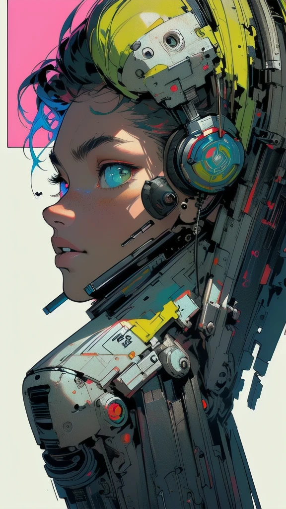(((masterpiece, highest quality))),(((solo:1.2))),(((1girl:1.2))),32k wallpaper, very detailed, poster, vintage science fiction,(((((geometric cinematic movie poster))))), ((bauhaus)),(shape),(((abstract))),(mid century modern),(((((portfolio))))),(((((Close-up))))),(((((bust up))))),((((more various angle)))),((((highlight)))),((((heterochromia)))),(((complete. detailed face))),((((Extremely talented)))),(((((most complecated futristic machine))))),(Colorful color scheme),(((detailed unlimited complete equipment : futuristic headphone like unlimited a rail gun))),(((((Absolutely simple background))))),(((Texture for people : grunge))),(((Cheek resting on hand))),((Rest on your chin)))