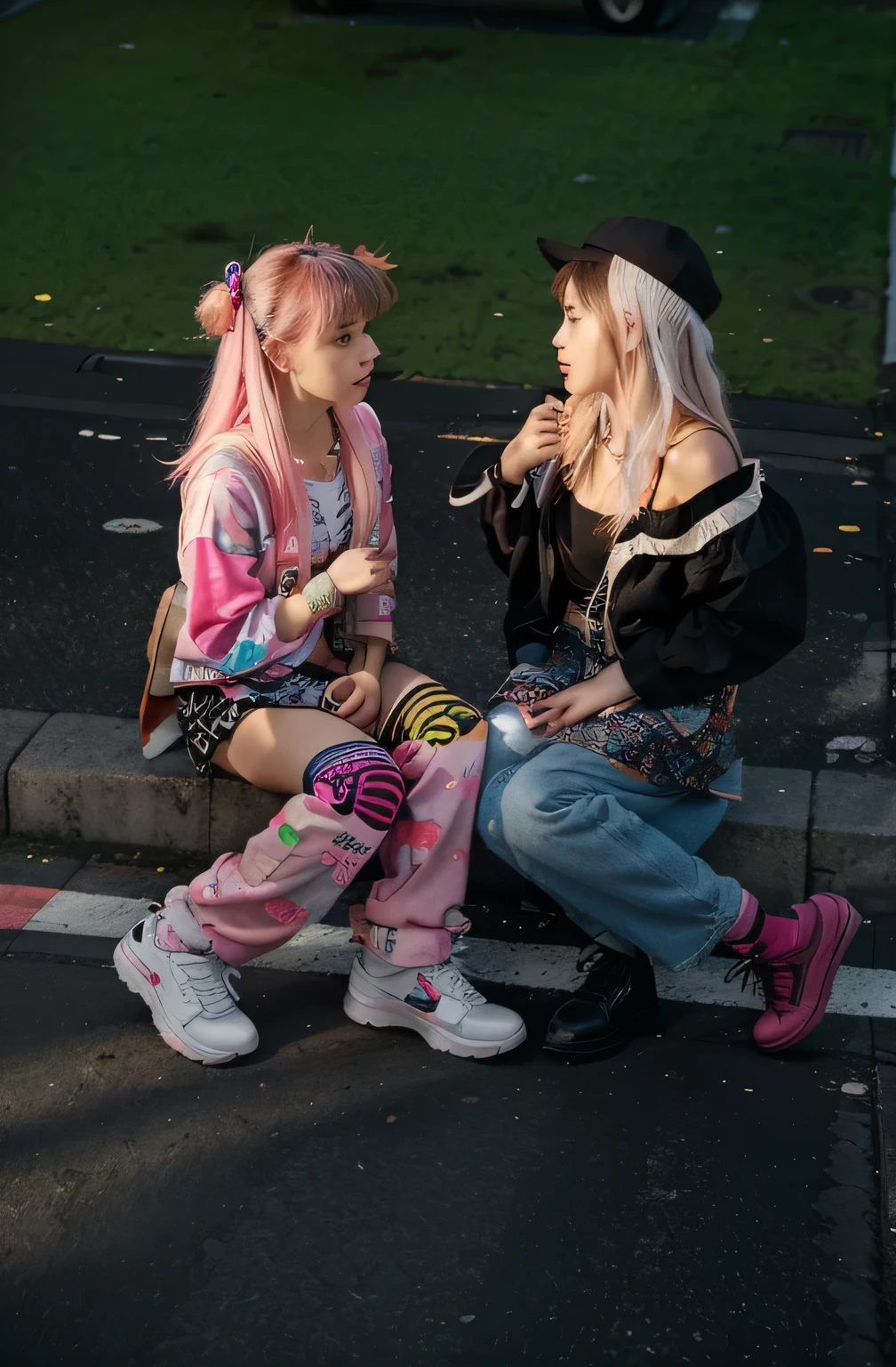 (Best quality, 8k, 32k, Masterpiece, UHD:1.2), "Transform the scene into the urban and vibrant streets of Harajuku, Japan, but with an eerie emptiness. The setting is devoid of crowds or people, emphasizing the stillness of the moment. The streets are lined with colorful storefronts and fashion boutiques, showcasing Harajuku's eclectic and trendy style. Neon signs and billboards add splashes of bright colors against the urban backdrop.
The architecture is a mix of modern and quirky, with buildings featuring unique facades, artistic graffiti, and bold patterns. There are no trees or grass, just the concrete jungle of the city, with sidewalks and streets intersecting in a complex, yet orderly fashion.
Street lamps and urban furniture like benches and signposts dot the area, enhancing the feeling of an urban environment. The scene captures the essence of Harajuku's vibrant fashion district, yet with an unusual quietness, allowing the intricate details of the urban landscape to stand out."
