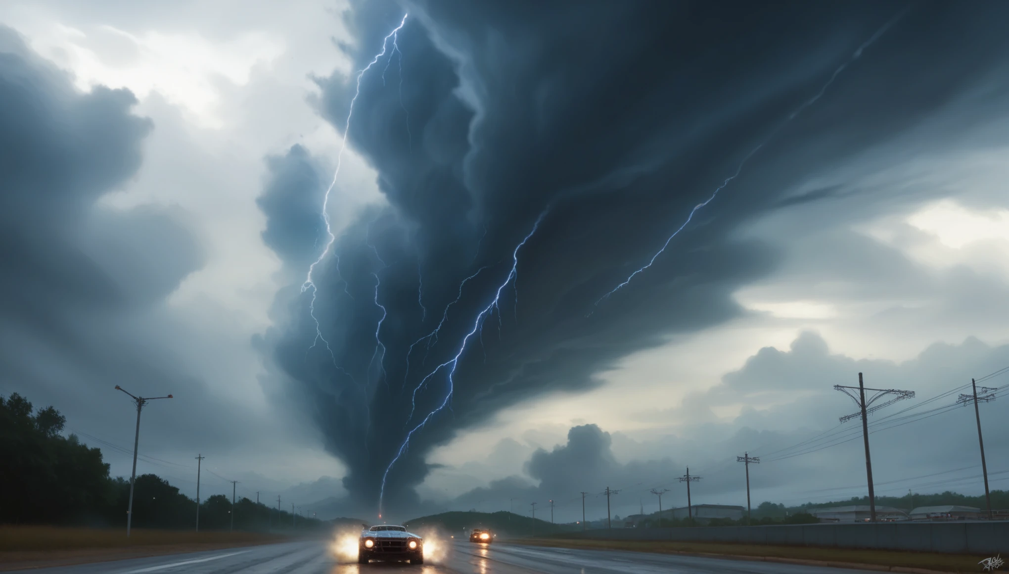 Masterpiece Portrait, Extreme details, Very detailed, 8K octane, HDR, Super detailed, best quality, best quality, Realistic lighting, Ultra Detailed,High Rendering,(storm),radioelement,光影Special Effects,huge tornado,(cyclone)Clouds,((Special Effects))act of God,Sky blue to dark blue sky,Best shooting angle,