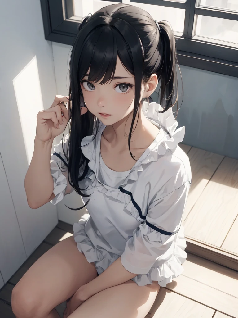 seesaw,(masterpiece,Highest Quality),child,(A dark-haired),Delicate body