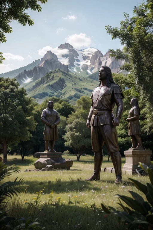 Super realistic nature with 3 giant looking Statues of different KINGS with 300meter tall