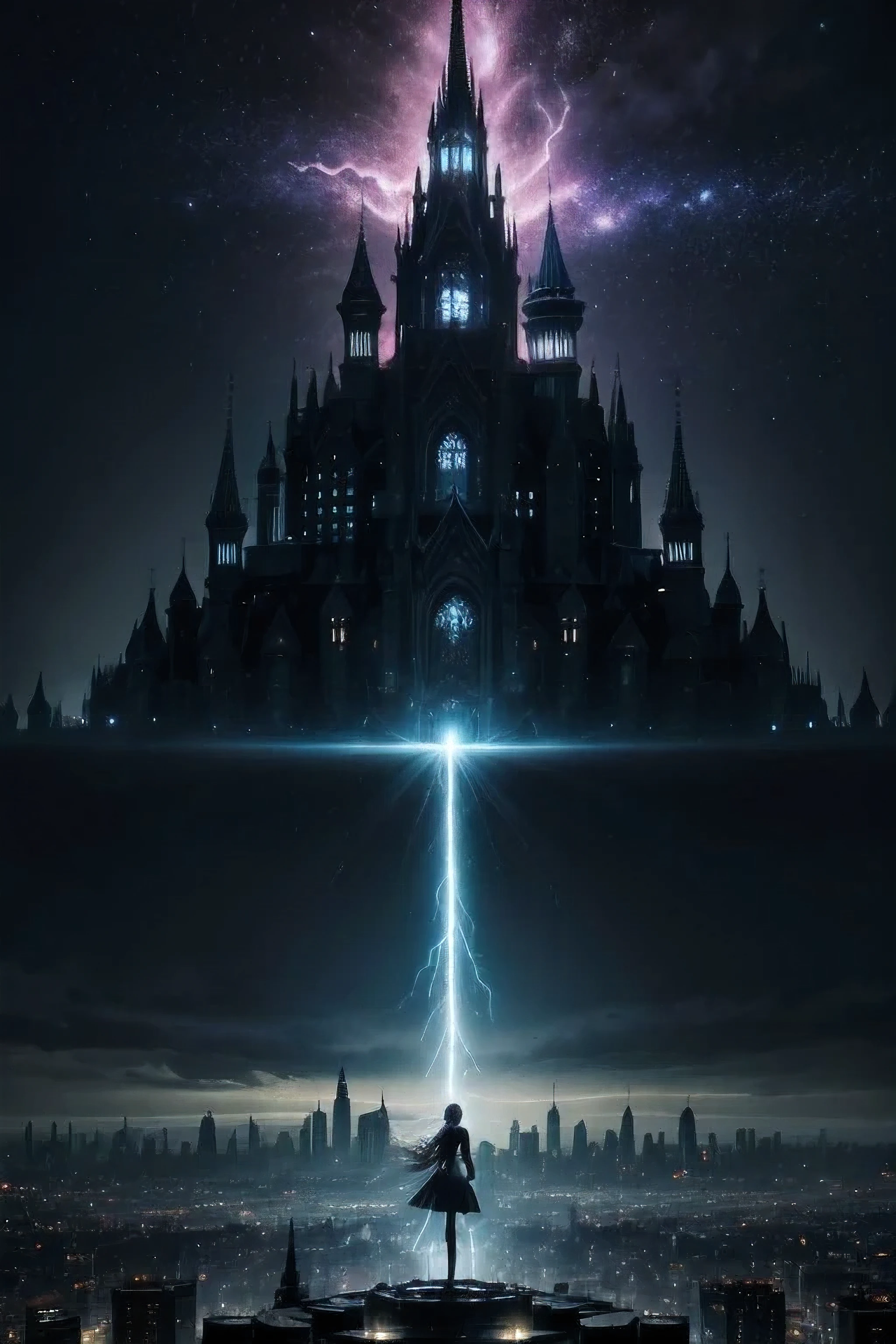 

Imagine a cover in dark and mysterious tones, with silhouettes of young girls with magical sparkles shining around them. In the middle, a female figure with a determined look and an aura of resplendent magic, symbolizing the strength and bravery of the protagonists. In the background, a dystopian city with gloomy buildings and turned off lights, representing the oppressive world in which the magical rebels live.
