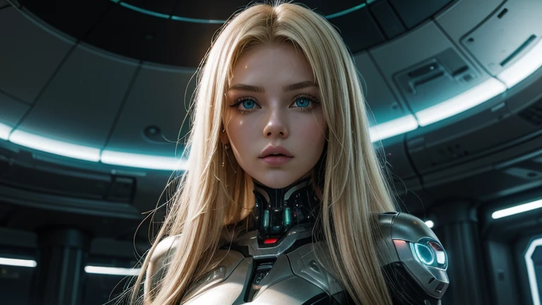 AN ADVANCED CYBERNETIC CITY AT THE CENTER OF THE UNIVERSE.
WHERE A FUTURISTIC YOUNG HUMANOID WOMAN IS FOUND.
SHE IS CHARACTERISTICS.@MICAELA BLONDE. LONG HAIR, GREEN EYES, BUT CYBERNETIC.