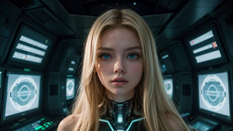 AN ADVANCED CYBERNETIC CITY AT THE CENTER OF THE UNIVERSE.
WHERE A FUTURISTIC YOUNG HUMANOID WOMAN IS FOUND.
SHE IS CHARACTERISTICS.@MICAELA BLONDE. LONG HAIR, GREEN EYES, BUT CYBERNETIC.
MACRO REALIST FULLHD 8K CINEMATICALLI