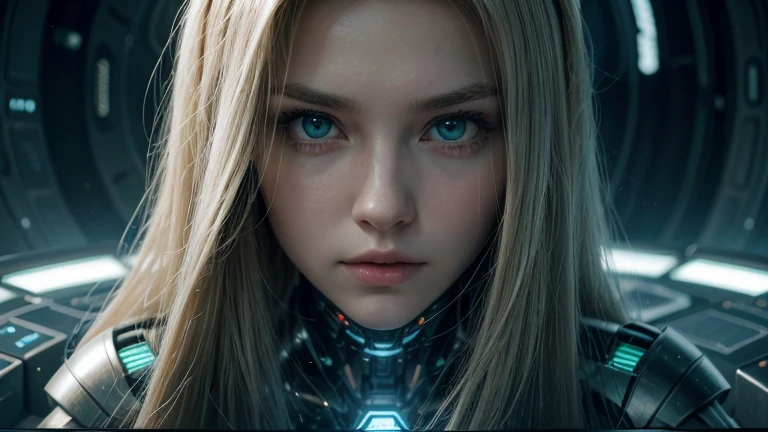 AN ADVANCED CYBERNETIC CITY AT THE CENTER OF THE UNIVERSE.
WHERE A FUTURISTIC YOUNG HUMANOID WOMAN IS FOUND.
SHE IS CHARACTERISTICS.@MICAELA BLONDE. LONG HAIR, GREEN EYES, BUT CYBERNETIC.
MACRO REALIST FULLHD 8K CINEMATICALLI