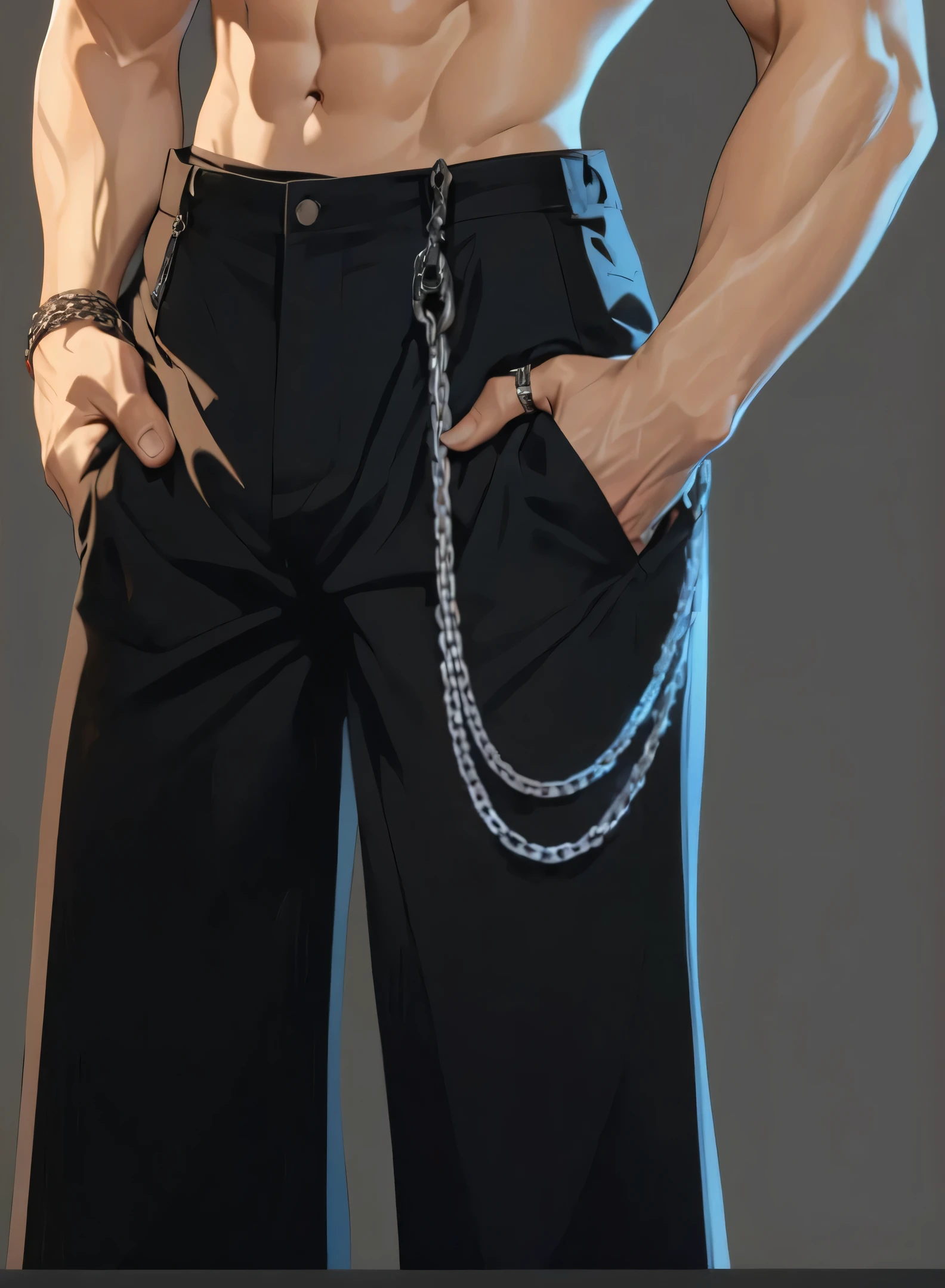 beautiful illustration, ultra-detailed, masterpiece, male man, pants, chains