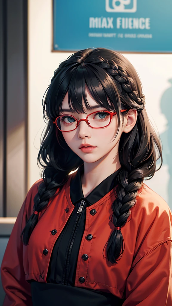 realisticlying、 a 18 year old girl((Grasp your breasts with both hands))、wearing a red turtleneck sweater、Breasts enlarged、A slight smil、Sexy Posing、I'm sweating、Redness of cheeks、wears glasses