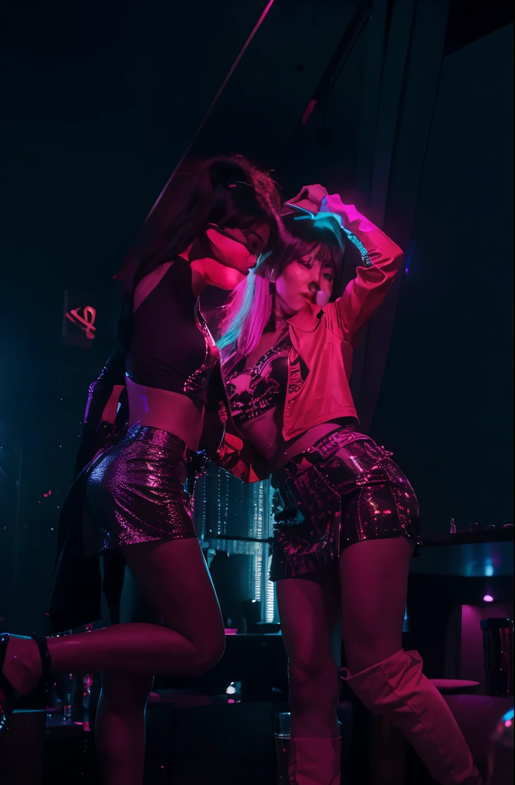 (Best quality, 8k, 32k, Masterpiece, UHD:1.2), "Transform the scene into the interior of a bustling nightclub in Tokyo, Japan, filled with vibrant energy and a crowded atmosphere. The space is packed with people dancing and socializing, creating a lively and dynamic environment.
Neon lights of various colors illuminate the room, casting dramatic and vibrant hues across the crowd. The lighting creates an electrifying ambiance, with beams of light cutting through the darkness and reflecting off shiny surfaces.
The club's interior features sleek, modern design elements with metallic accents, glass, and mirrored walls. The dance floor is spacious, with a DJ booth at the center, surrounded by state-of-the-art sound equipment and large speakers pumping out energetic music.
The bar area is stylishly designed, with a wide array of colorful bottles and cocktails on display, attended by skilled bartenders mixing drinks with flair. High tables and plush seating areas provide spots for guests to relax and enjoy the atmosphere.
Overall, the nightclub exudes a sense of excitement and modernity, perfectly capturing the vibrant nightlife of Tokyo."