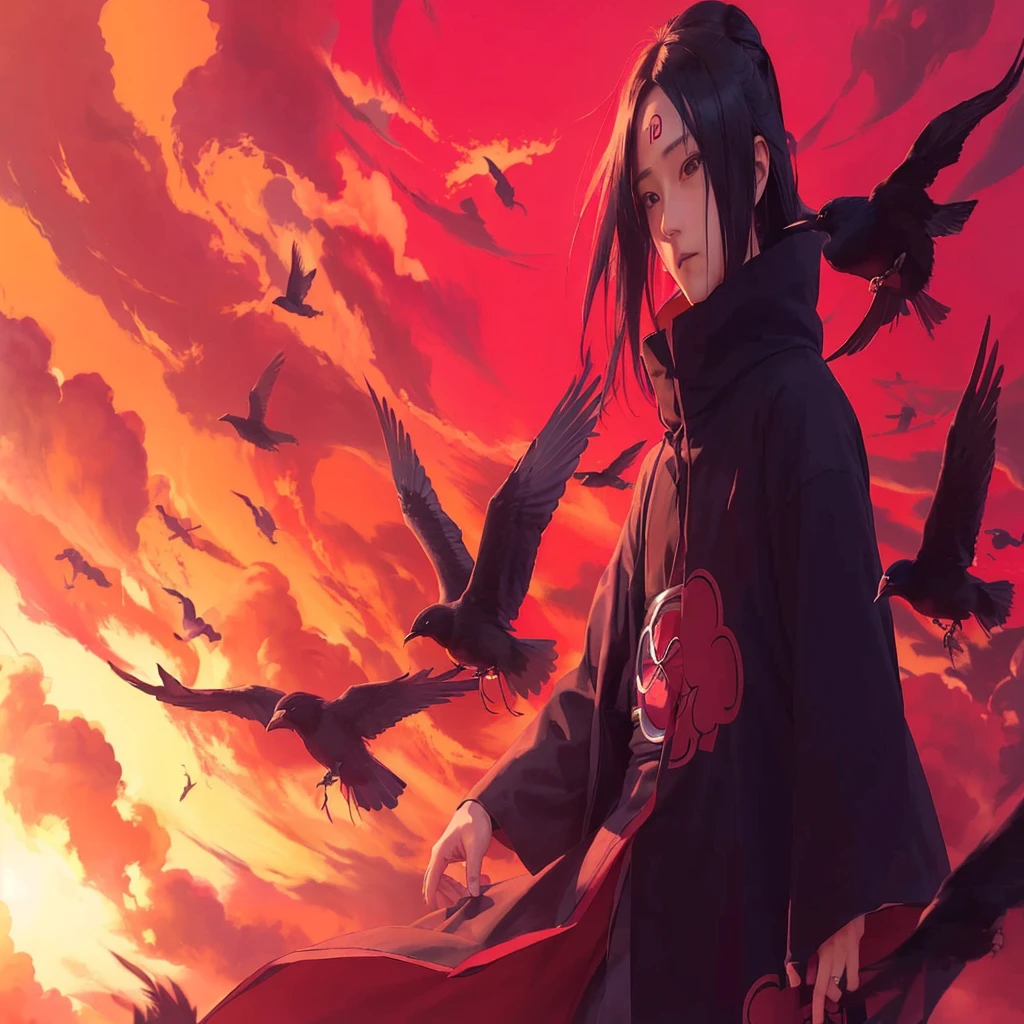 アニメ, a woman in a red cloak and a black cloak is surrounded by birds, itachi, itachi uchiha, akatsuki akira, itachi uchiha, sasuke uchiha, Papel de parede de アニメ, from naruto, inspired by Sugimura Jihei, papel de parede de アニメ, hd Papel de parede de アニメ, ryuu, inspirado em Chen Jiru