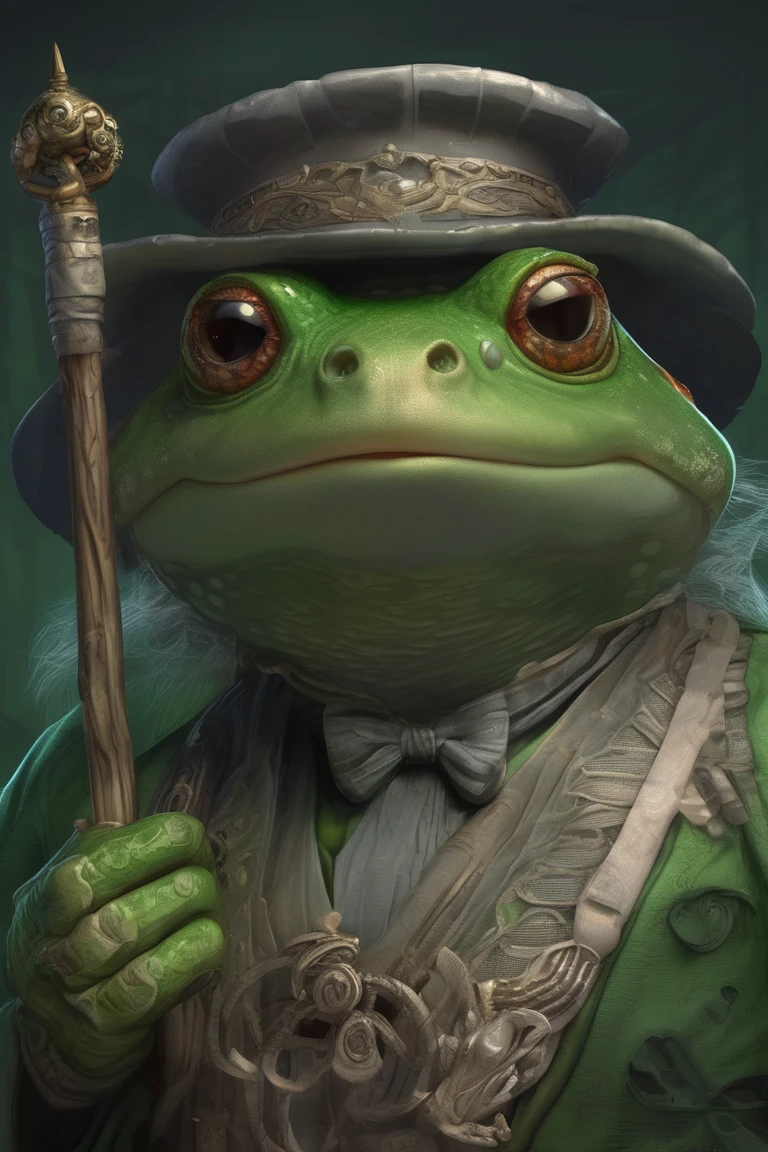 [ (character art by Artgerm:1.0) and Claude Monet::18], professional, water, Fatigued (a bunch of transparent haul!:1.2) , a toad dressed in a green suit holding a stick, toad samurai, frog philosopher the thinker, highly detailed toad, toad, stylized, hyper detailed fantasy character, toad, big toad, close up character art, Grim, Gouache Art, studio lighting, matte skin