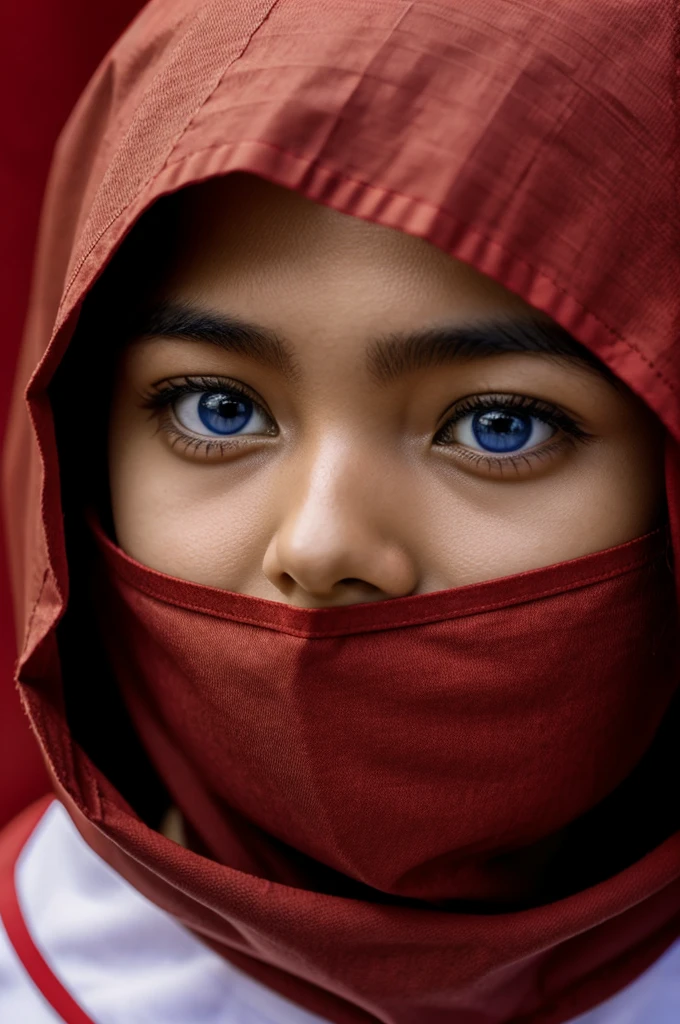 Students use red cloth closed on his eys