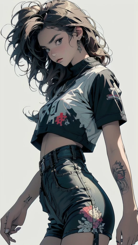 (((masterpiece, highest quality))),(((solo:1.2))),(((1girl:1.2))),32k wallpaper, very detailed full-body view,((((more various angle)))),((((highlight)))),(((complete. detailed face))),(((((Absolutely simple background))))),(((Texture for people : grunge))),graffiti art,(((detailed posing : Cross your arms)))