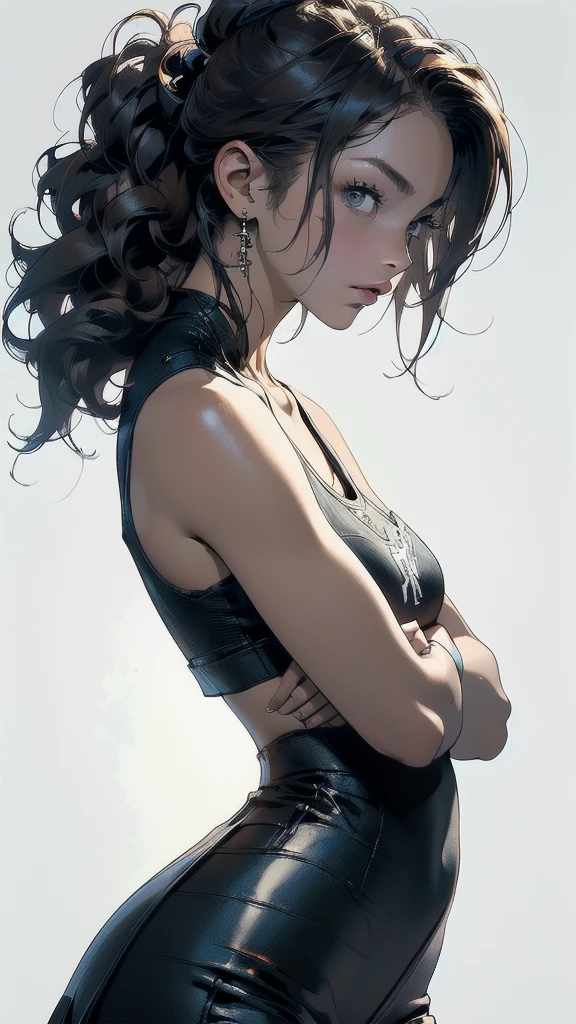 (((masterpiece, highest quality))),(((solo:1.2))),(((1girl:1.2))),32k wallpaper, very detailed full-body view,((((more various angle)))),((((highlight)))),(((complete. detailed face))),(((((Absolutely simple background))))),(((Texture for people : grunge))),graffiti art,(((detailed posing : Cross your arms)))