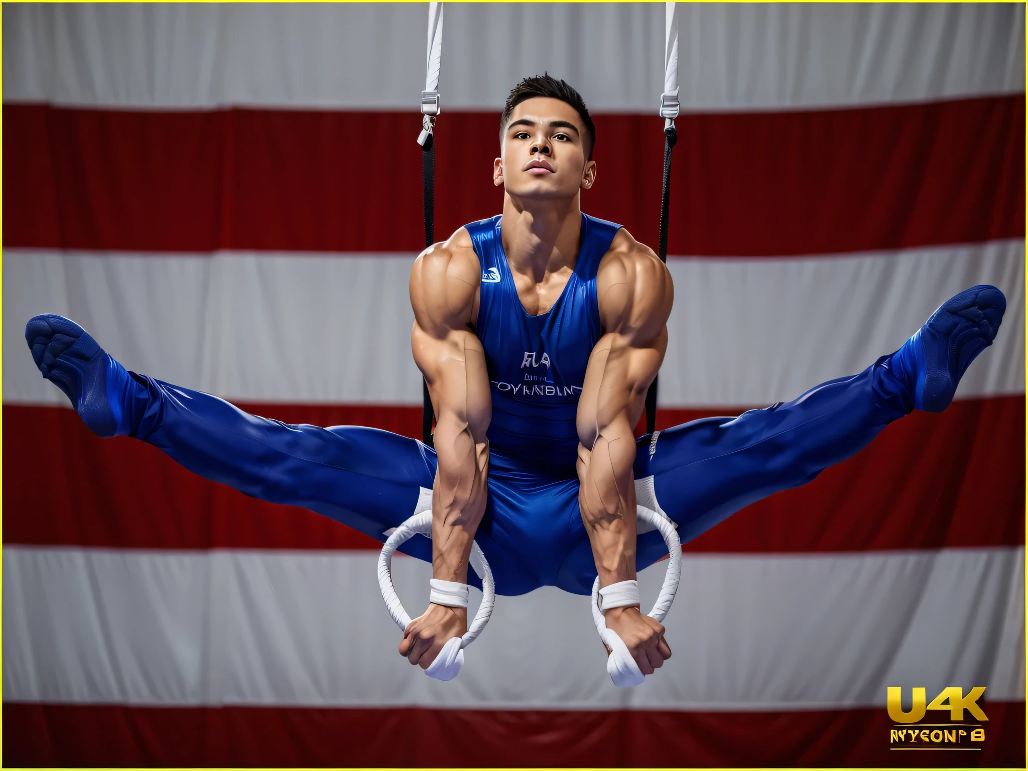 (1boy, photorealistic:1.4, ultra realistic, masterpiece:1.2, best quality, 4k), young olympic male gymnast, slim athletic body build, wearing a men's gymnastic uniform, bodysuit, action poses, the crowd cheers, detailed faces, ultra realistic skin, Olympic Games, shot on Nikon d850 50mm, dlsr, RAW, cinematic lighting, 3 point lighting, flash with soft box