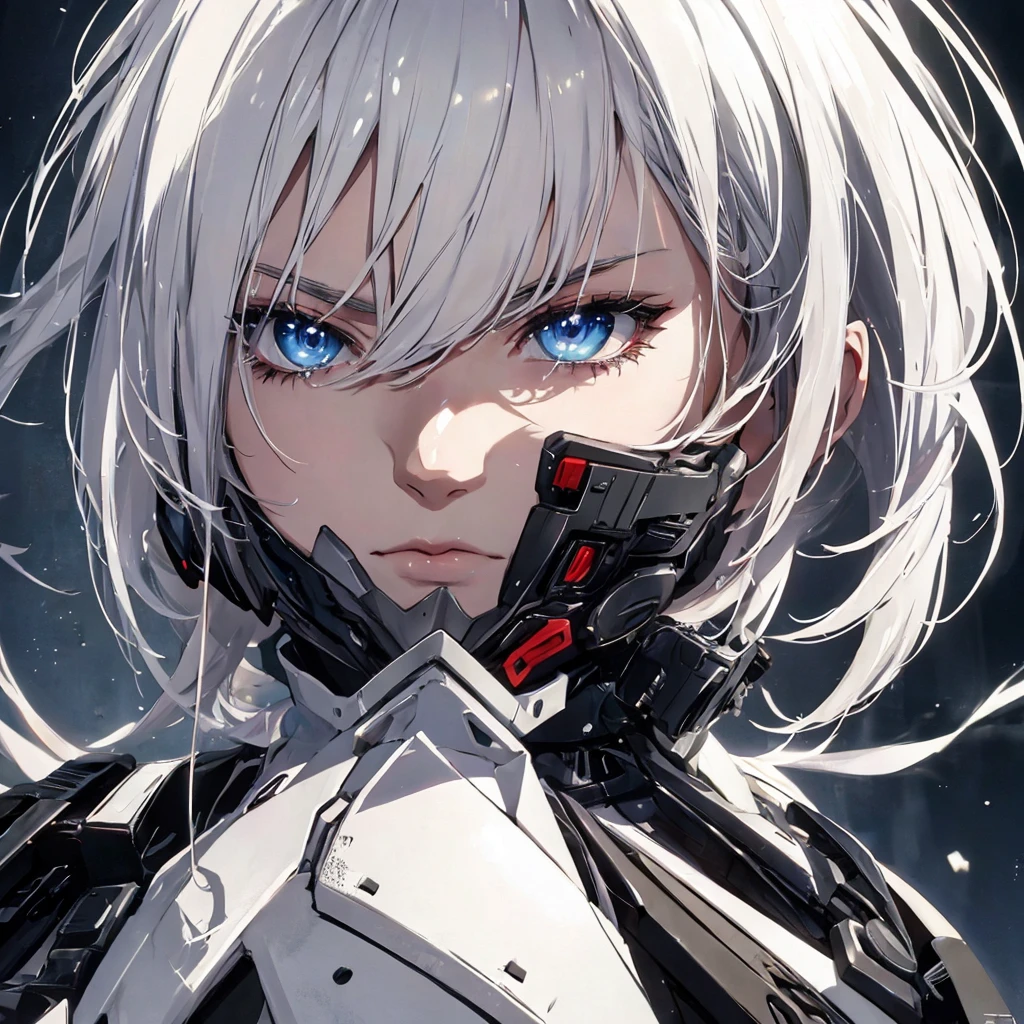 Dystopia、Head close-up、one adult woman, White hair color、Amazing anime 8k,male Anime characters, trigger anime art style,、 Best anime 4k konachan wallpaper, Nervous Teenage Assassin, Anime-style characters, Anime characters,