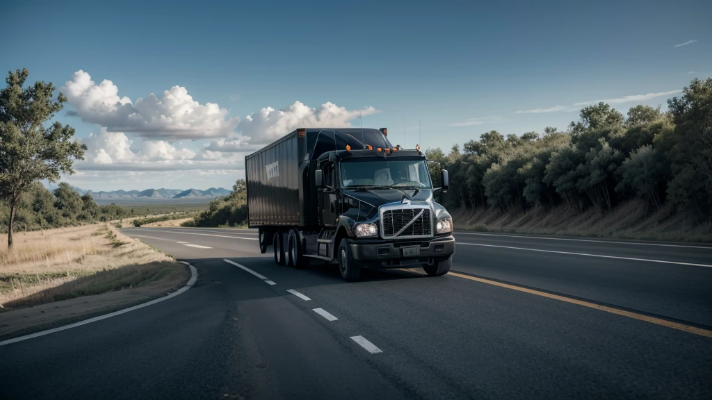 Black single cargo truck at speed, Roadside, paisaje