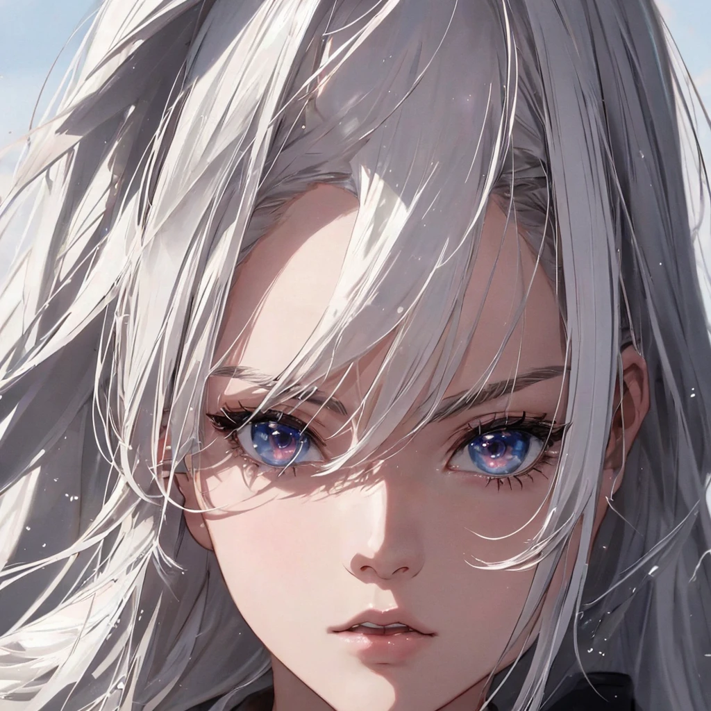 The background is pure white、Close-up of face、Photograph everything, even the hairstyle、one adult woman, White hair color、Amazing anime 8k,male Anime characters, trigger anime art style,、 Best anime 4k konachan wallpaper, Nervous age Assassin, Anime-style characters, Anime characters,