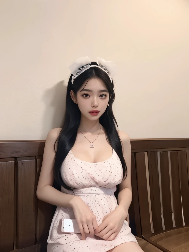 Kim Jennie with black hair, with curlers at the ends, Brown eyes, beautiful eyes, crying eyes, beautiful, splash your nose, watery nose, beautiful lips, pink lips, heart and cupid shaped lip, beautiful skin, pale white skin, with moles and freckles all over his face, soft pink blush on cheeks, soft pink makeup, Nice neck, marked collar, tender look, with a kiss necklace, while wearing a white dress, white dress with rose print, beautiful vestido, with summer shorts, while wearing a dress with summer shorts, as long as you have a slim and beautiful abdomen, sexy (big breasts, soft breasts, beautifuls pechos), while in a restaurant eating noodles, autophoto, looking to the camera