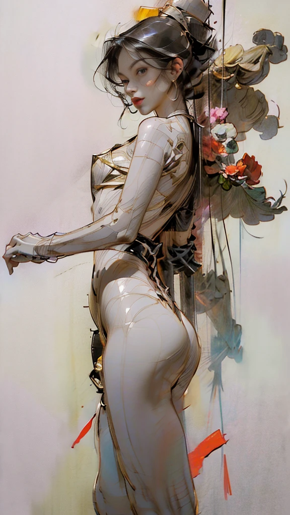 ((One 24-year-old woman)、(Shiny white bodysuit)、((Soft crimson lips)、(Straight black hair - bob cut)、Moderate bust、((Stylization; Clear lines、Clear strokes、high qualityの線画、shadow))_((Simple color palette)、(Color fill、Richness of color、saturation、Harmony、balance)、(pastel colour、Solid color)、(Classical - Surrealist))、(Simple and minimal accessories)、(Gold necklaces and thin rings)、(Simple Bracelet、unusual design、Simple silhouette)、(NSFW))_((background)、(Abstract Minimalism)、(Stunning Abstract Flowers - Cubism)、(Yuri、Very unusual、Long Stem - Large Stem))_ ((masterpiece、最high quality)、(Clear frame、Soft Shadows、Contrasting Light)、(Warm color range、Golden light、冷たい側面照明とのContrasting Light、Representation of volume and shape))_ ((Stylizationされたデジタル絵画)、(Soft and clear shape、Wide strokes、Attention to detail)、(Clear, elegant lines、Color fill))_((high quality、4K | Ultra HD | Full HD、Cinematic Rendering))。