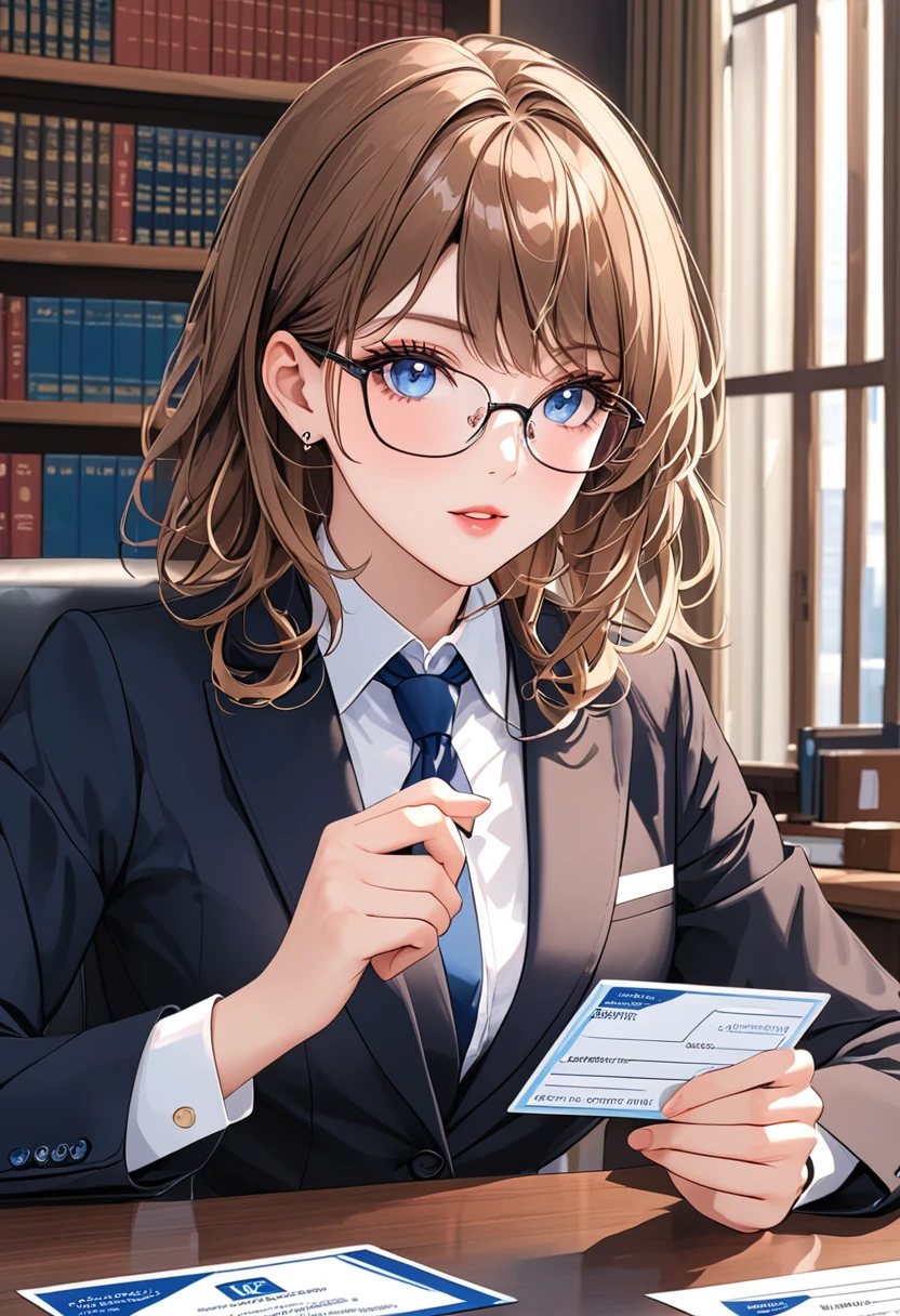 girl，Exquisite facial features，Exquisite eyes，business attire，Registered lawyer，debate，business card